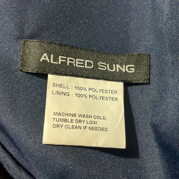 Alfred Sung Off The Shoulder Satin Navy Maxi Gown New Retails $239 - Picture 6 of 10